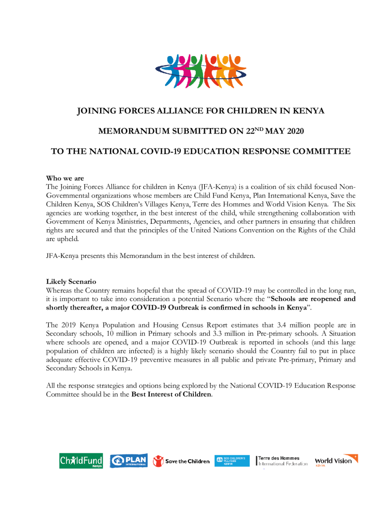 Joining Forces Alliance Memorandum to the COVID-19 Education Response Committee