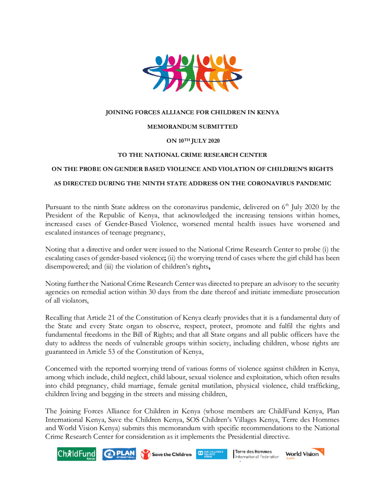 JFA-Kenya Memorandum to the National Crime Research Center